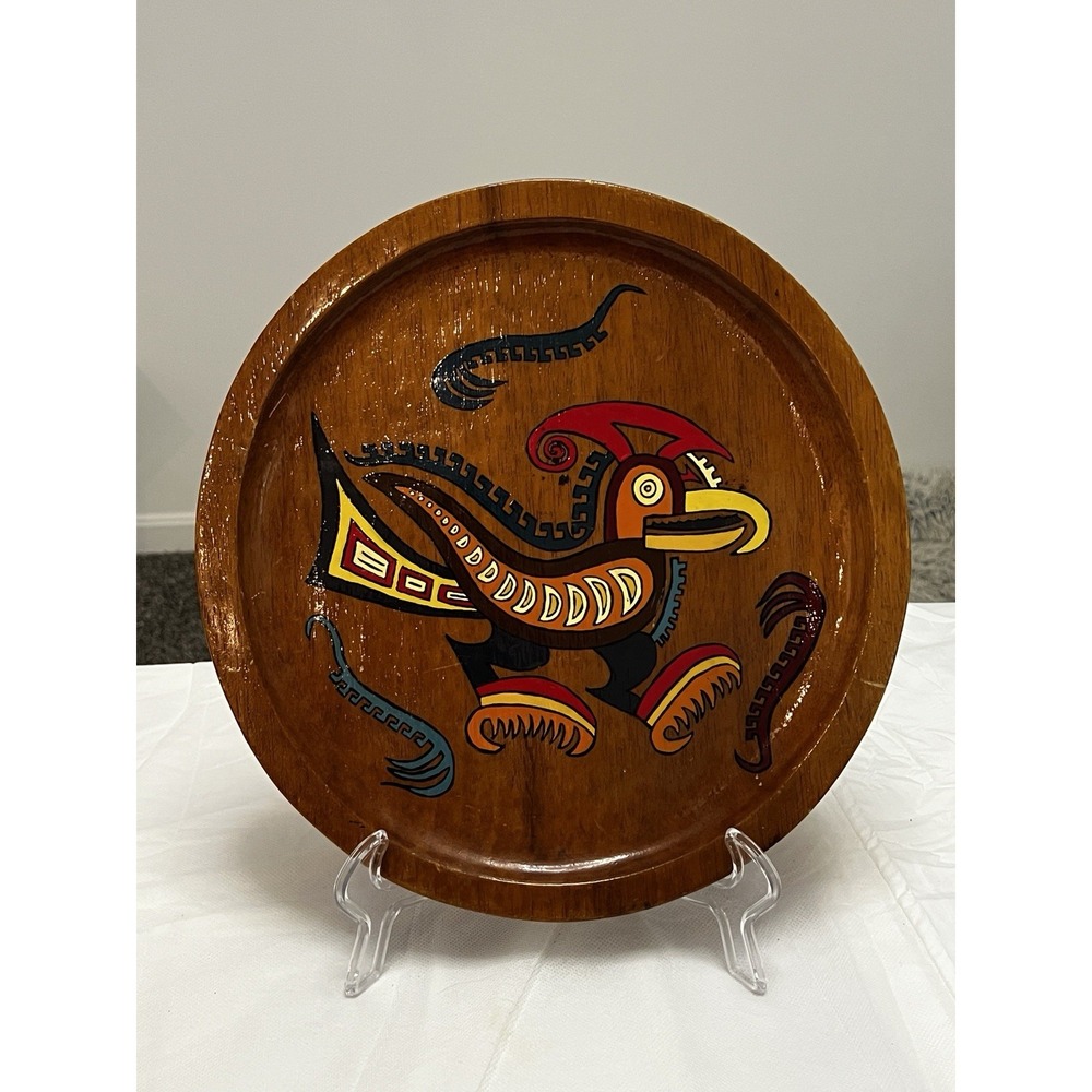 Vtg Panamanian Coclé Goonie Bird God Hand Painted Wood Plate Tray Folk Art